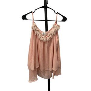 Lauren Conrad Peach Layered Chiffon Cropped Tank Top Floral Y2K Romantic SZ XL